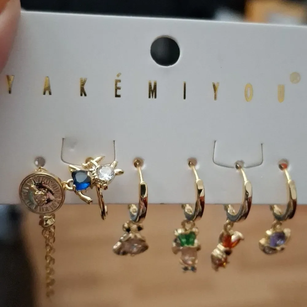Alice In Wonderland 14K Gold Plated Gemstone Huggie Hoop Earrings